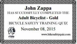 Bike safety quiz certificate